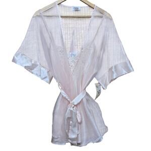 NWT Cinema Étoile Vtg 70s 80s Coquette Satin Lace Babydoll Robe Lingerie Set M
